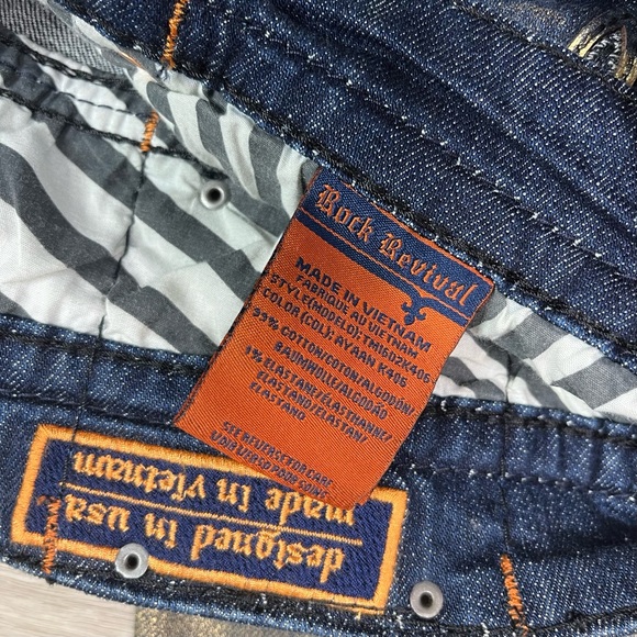 Rock Revival Gold Foiled Ayaan Biker Jeans Size 40 - Picture 10 of 16